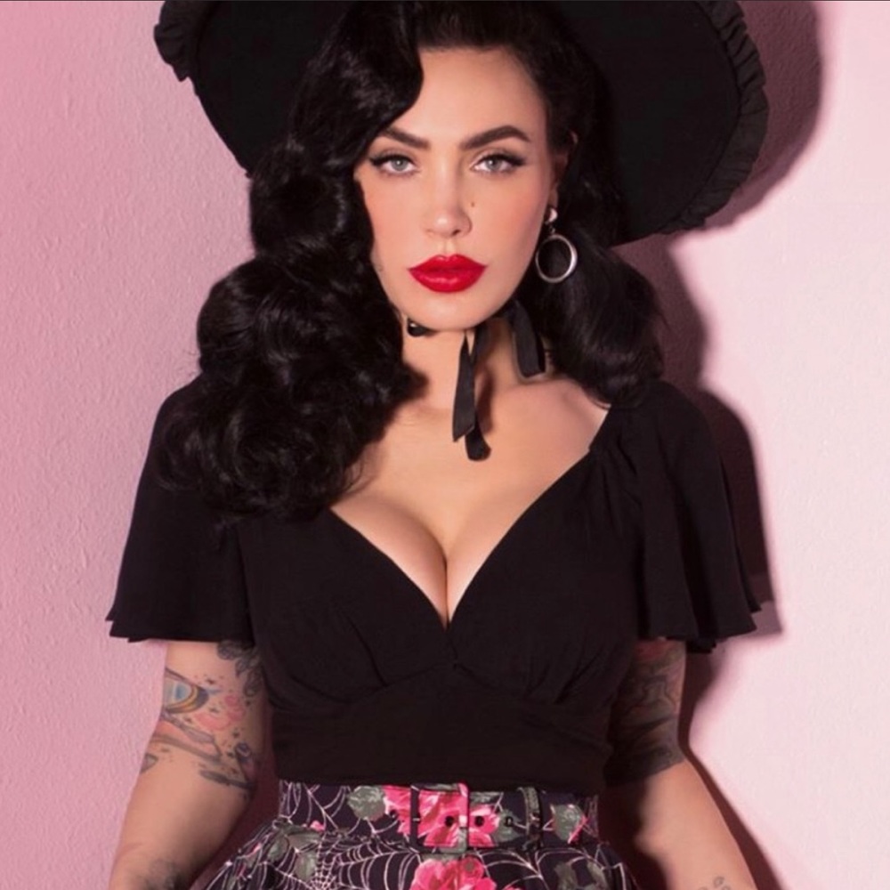 Vixen by Micheline Pitt Babydoll Top in Black